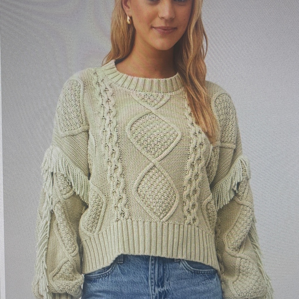 NWOT Line & Dot Jasper Fringe Sweater. XS. Color Sage